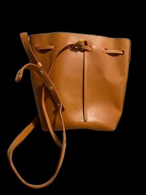 Mansur Gavriel Tan Leather Drawstring Bucket Crossbody with *scratches*